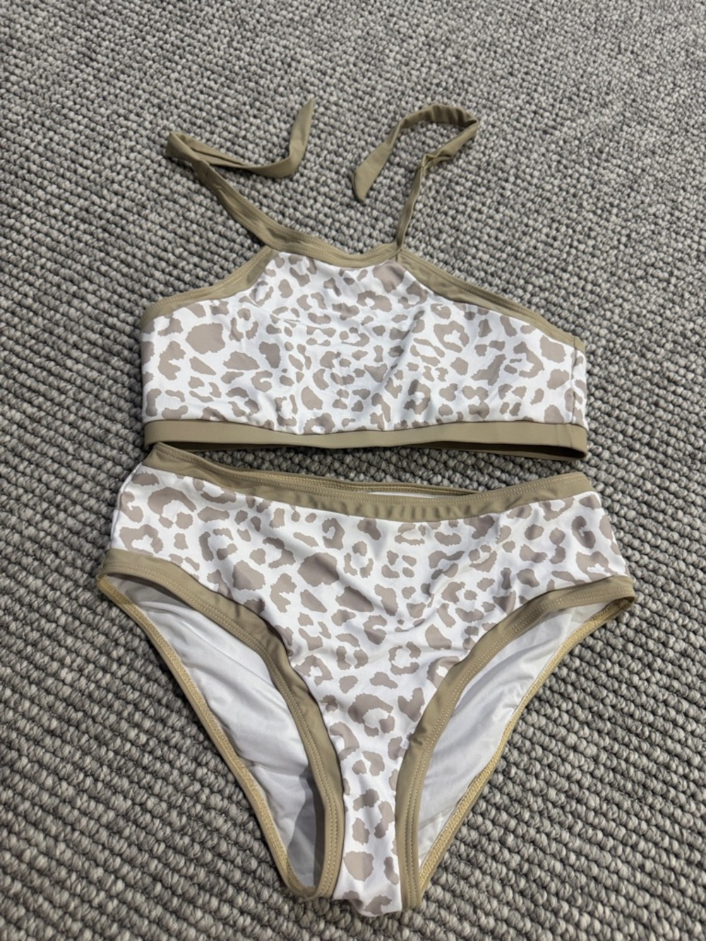 Pink Lily Beige and White Leopard Print Two-Piece Bikini